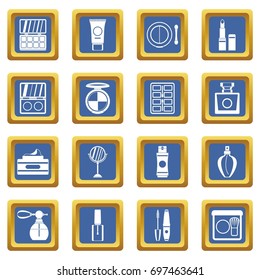 Cosmetics icons set in blue color isolated vector illustration for web and any design