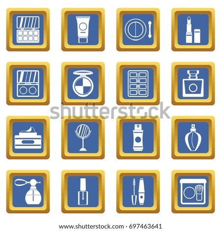 Cosmetics icons set in blue color isolated vector illustration for web and any design