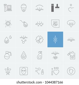 Cosmetics icons set with bottle care, collagen and cosmetic dna elements. Set of cosmetics icons and liquid concept. Editable vector elements for logo app UI design.
