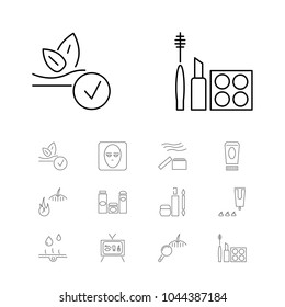 Cosmetics icons set with bottle cosmetic, cosmetic cream and makeup elements. Set of cosmetics icons and moisturizer concept. Editable vector elements for logo app UI design.