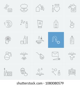 Cosmetics icons set with bottle serum, cosmetic red and oil skin elements. Set of cosmetics icons and chemistry concept. Editable vector elements for logo app UI design.