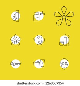 Cosmetics icons set with care, beauty and therapy elements. Set of cosmetics icons and flower concept. Editable vector elements for logo app UI design.