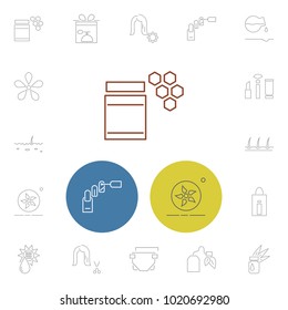 Cosmetics icons set with cosmetic honey, cosmetic makeup and skin elements. Set of cosmetics icons and perfume concept. Editable vector elements for logo app UI design.