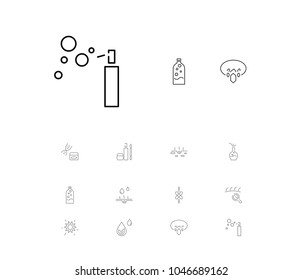 Cosmetics icons set with cosmetic product, oil skin and acid serum elements. Set of cosmetics icons and molecular concept. Editable vector elements for logo app UI design.