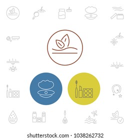 Cosmetics icons set with dermatology, bottle cosmetic and therapy elements. Set of cosmetics icons and drop concept. Editable vector elements for logo app UI design.