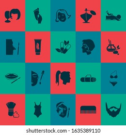 Cosmetics icons set with face oil, acne, herbal pills and other character elements. Isolated vector illustration cosmetics icons.