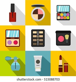 Cosmetics icons set. Flat illustration of 9 cosmetics vector icons for web