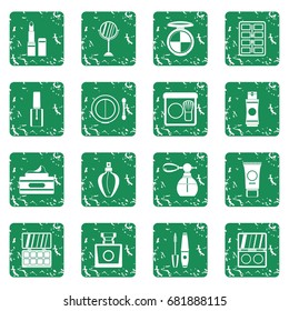 Cosmetics icons set in grunge style green isolated vector illustration