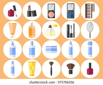 Cosmetics icons set. Makeup. Flat design.