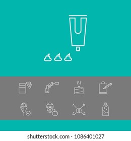 Cosmetics icons set with package, bottle serum and collagen skin elements. Set of cosmetics icons and dermatology concept. Editable vector elements for logo app UI design.