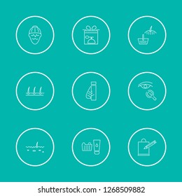 Cosmetics icons set with product skin, acne skin and cream jar elements. Set of cosmetics icons and head concept. Editable vector elements for logo app UI design.