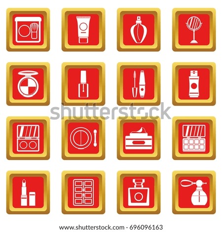 Cosmetics icons set in red color isolated vector illustration for web and any design