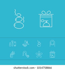 Cosmetics icons set with spa, make makeup and beauty hair elements. Set of cosmetics icons and perfume concept. Editable vector elements for logo app UI design.