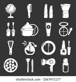 Cosmetics icons set vector white isolated on grey background 