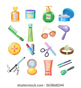 Cosmetics Icons. Vector Illustration Collection art colorful style