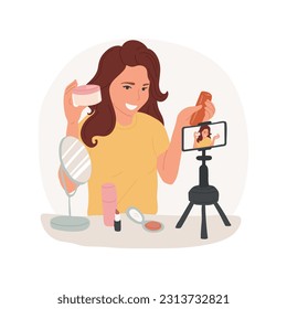 Cosmetics isolated cartoon vector illustration. Teen girl reviewing cosmetic products for social media, blogger influencer marketing, digital lifestyle, video content creation vector cartoon.