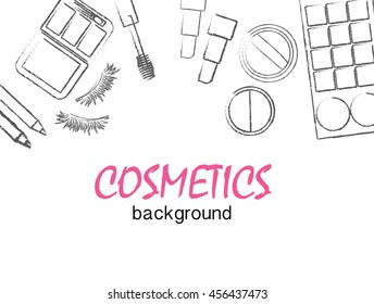 cosmetics items and make up artist objects for background Vector illustration.