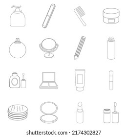 Cosmetics items set icons in outline style isolated on white background