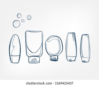 cosmetics jars line art sketch outline isolated design element cosmetics vector