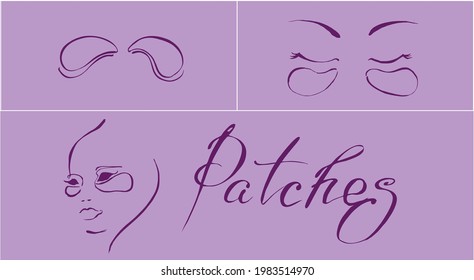 Cosmetics line art icons set. Collagen eye patches in vector. Korean cosmetics. Eye patch icon, collagen, patch packaging. Objects. Drawn lines
