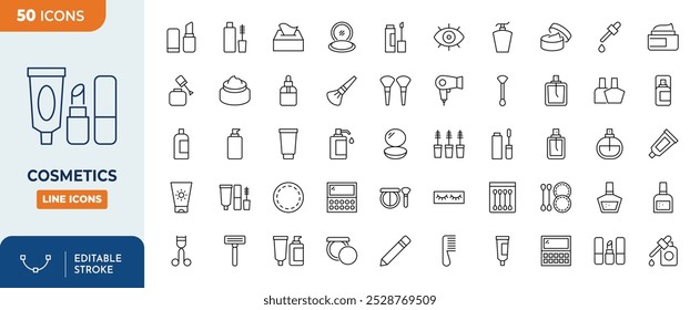 Cosmetics Line Editable Icons set,	
