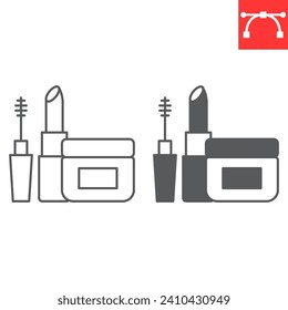 Cosmetics line and glyph icon, grocery store and makeup, mascara and lipstick vector icon, vector graphics, editable stroke outline sign, eps 10.