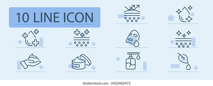 Cosmetics line icon. Beauty products, skincare regimen, makeup essentials, cosmetic industry. Pastel color background. Vector line icon for business and advertising