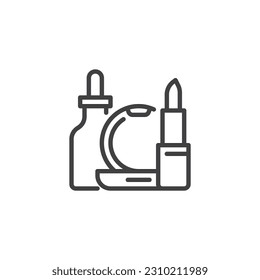 Cosmetics line icon. linear style sign for mobile concept and web design. Lipstick and mirror outline vector icon. Symbol, logo illustration. Vector graphics