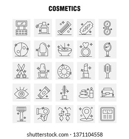 Cosmetics Line Icons Set For Infographics, Mobile UX/UI Kit And Print Design. Include: Location, Map, Pin, Cosmetic, Cosmetic, Bowl, Eat, Cosmetic, Icon Set - Vector