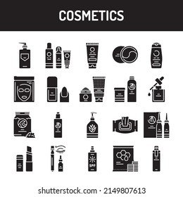 Cosmetics line icons set. Isolated vector element. Outline pictograms for web page, mobile app, promo. Editable stroke.