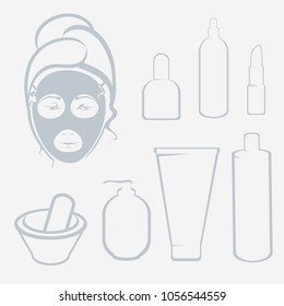 Cosmetics line icons. Set of Cosmetics Related Vector Line Icons. Contains such Icons as Cream Bottle, Lipstick and more. Woman take care about her face. Modern style vector illustration icons.