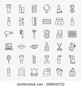 Cosmetics Line Icons Set. Vector Thin Outline Beauty Symbols.