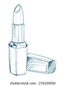 cosmetics for lips lipstick in an open container. sketch pen. vector illustration for cosmetic banners, brochures and promotional items.