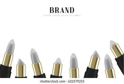 Cosmetics lipstick. 3d vector illustration beautiful advertising poster.