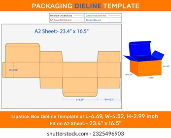 Cosmetics Lipstick Gift Box Deline Template L 6.69xW 4.52xH 2.99 inch