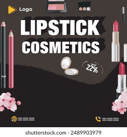 Cosmetics lipstick instagram and facebook banner poster template design | Cosmetic splashes drops with cosmetics tubes or bottles for beauty with social media poster design | beauty packaging design