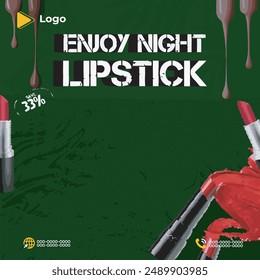 Cosmetics lipstick instagram and facebook banner poster template design | Cosmetic splashes drops with cosmetics tubes or bottles for beauty with social media poster design | beauty packaging design