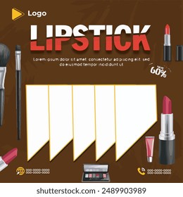 Cosmetics lipstick instagram and facebook banner poster template design | Cosmetic splashes drops with cosmetics tubes or bottles for beauty with social media poster design | beauty packaging design