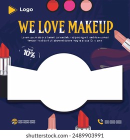 Cosmetics lipstick instagram and facebook banner poster template design | Cosmetic splashes drops with cosmetics tubes or bottles for beauty with social media poster design | beauty packaging design