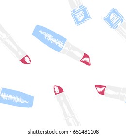 Cosmetics lipstick vector seamless hand drawn pattern