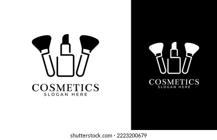 Cosmetics logo design. Makeup accessory with simple style. Brush and lipstick icon