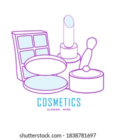 Cosmetics Logo Design Vector. Make Up. Lipstick and powder