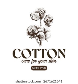 Plantilla de logotipo de cosméticos con rama de algodón