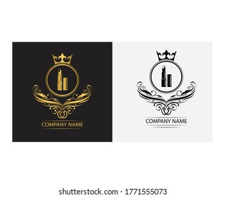 cosmetics logo template luxury royal vector lipstick company  decorative emblem with crown  