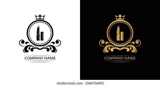 cosmetics logo template luxury royal vector lipstick company  decorative emblem with crown  