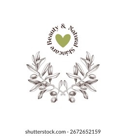 Plantilla de logotipo de cosméticos con ramas de olivo