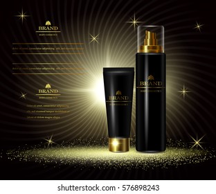 Cosmetics luxury beauty series, ads of premium body cream for skin care. Template for design poster, placard, presentation, banners, cover, vector illustration. 