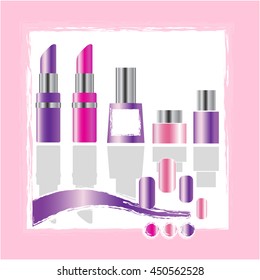 cosmetics for make up artist objects: lipstick, nail. Beauty and cosmetics background. Use for advertising, banner.
