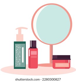cosmetics and make up, cute set of jars of cosmetics. skin care . cosmetics .vector illustration