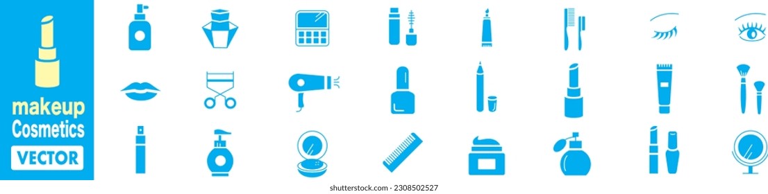 Cosmetics makeup beauty illustration icon collection vector set. 
